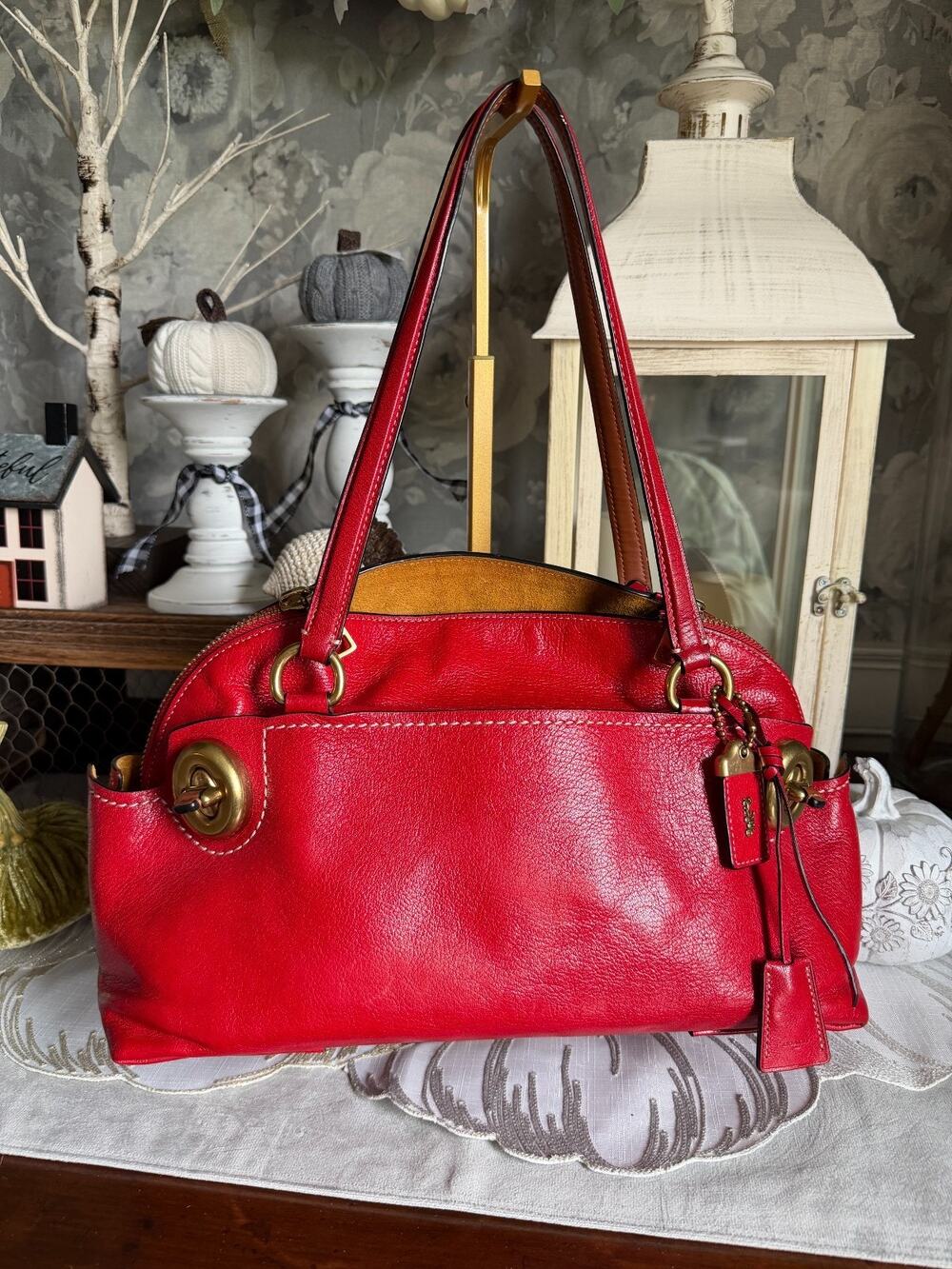Coach OUTLAW 36 from the 1941 Collection Red Patent Leather Satchel Bag Purse